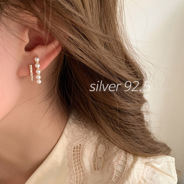 (SILVER 92.5) 라이너 진주 큐빅 귀걸이